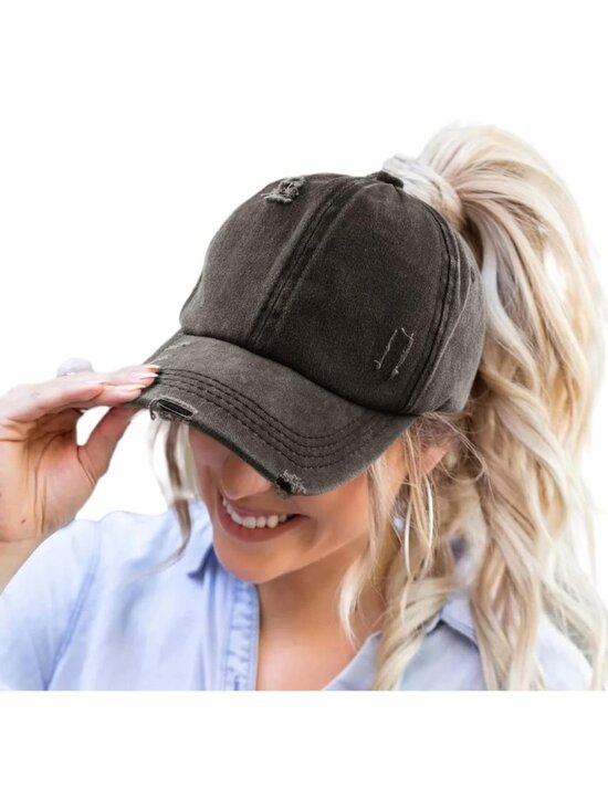 〽️Women Solid Black High Ponytail Baseball Cap Trucker Bad Hair Day Adjustable main image 7